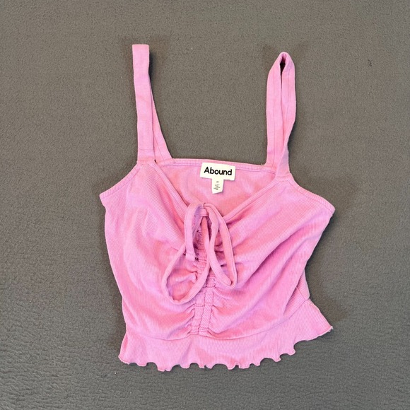Abound Tops - Abound Solid Pink‎ Womens XS Tie Detail Crop Tank Top Cinched Ruffle Hem Ribbed